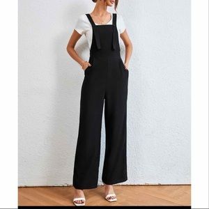 Button front slant pocket overall jumpsuit without tee